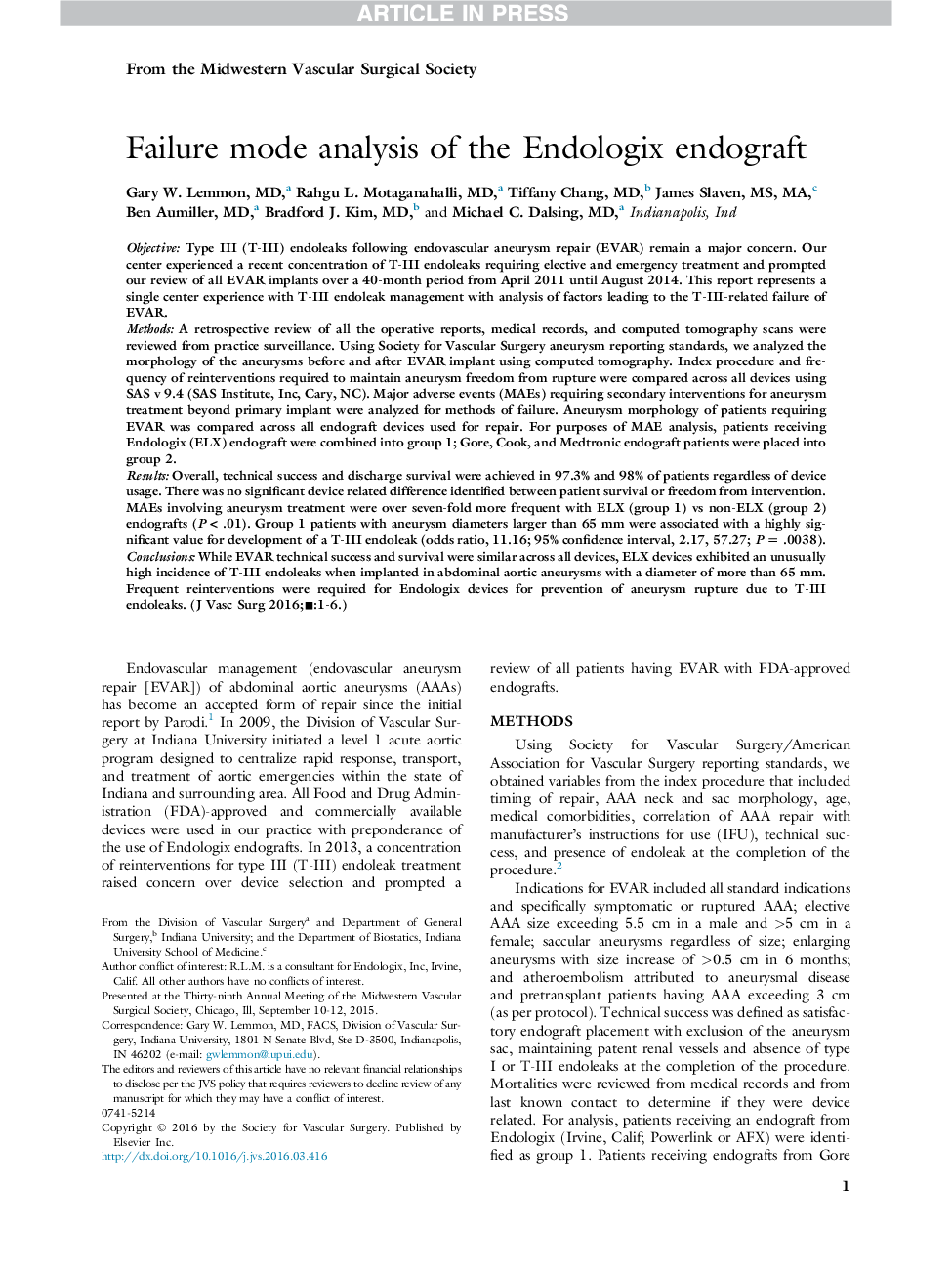 Failure mode analysis of the Endologix endograft