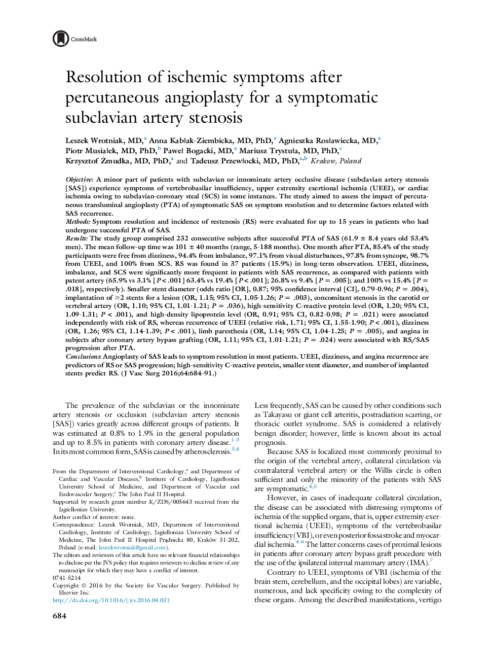 رفع علائم ایسکمیک پس از آنژیوپلاستی پوستی به منظور تنگی عروق زیر شریان انسانی 