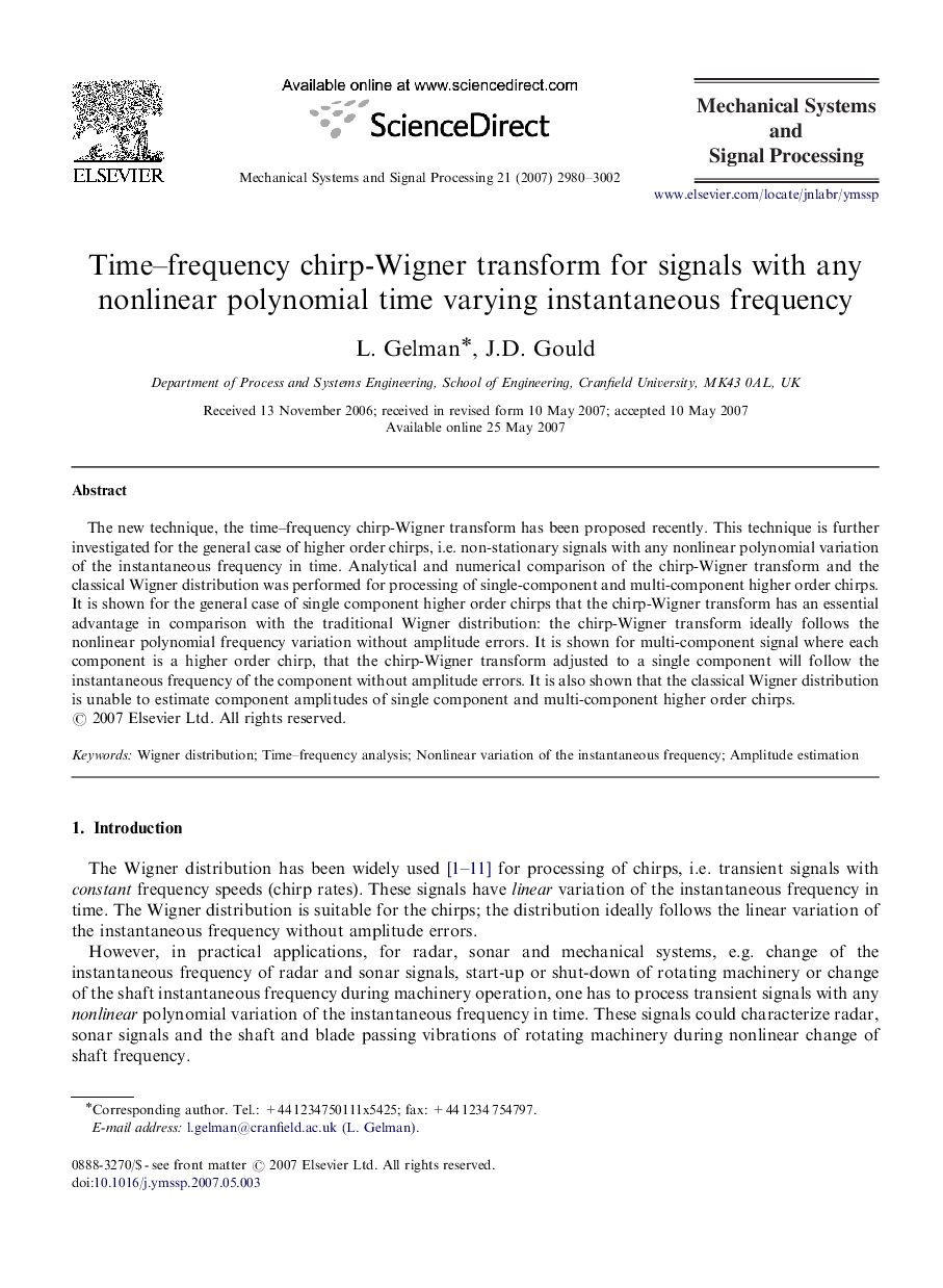 Time–frequency chirp-Wigner transform for signals with any nonlinear polynomial time varying instantaneous frequency