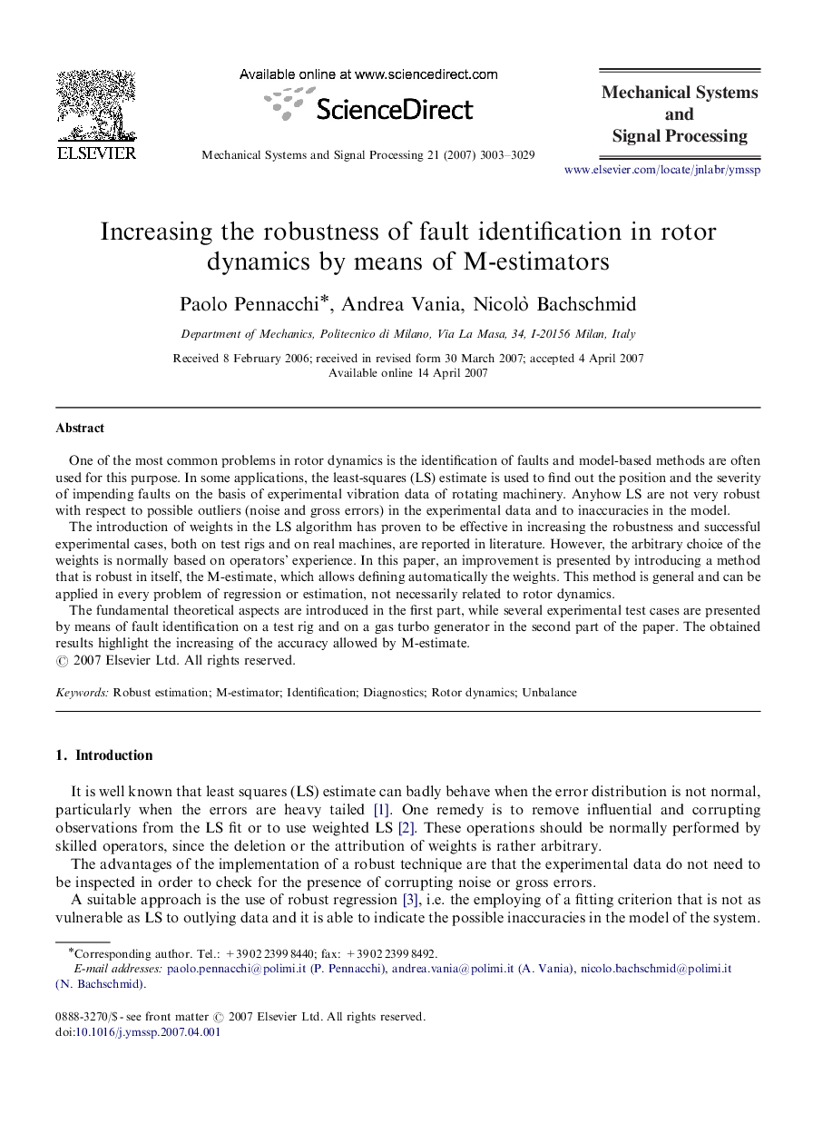 Increasing the robustness of fault identification in rotor dynamics by means of M-estimators