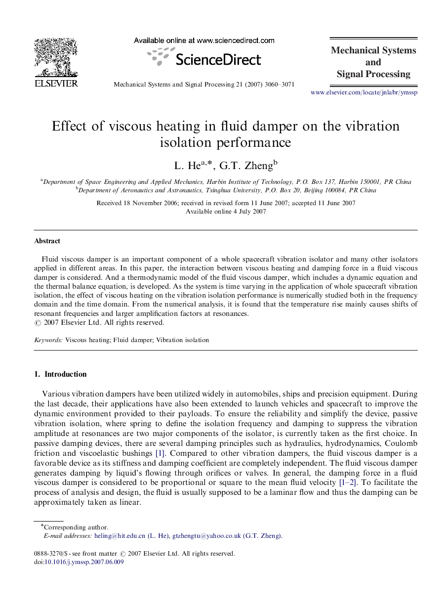 Effect of viscous heating in fluid damper on the vibration isolation performance