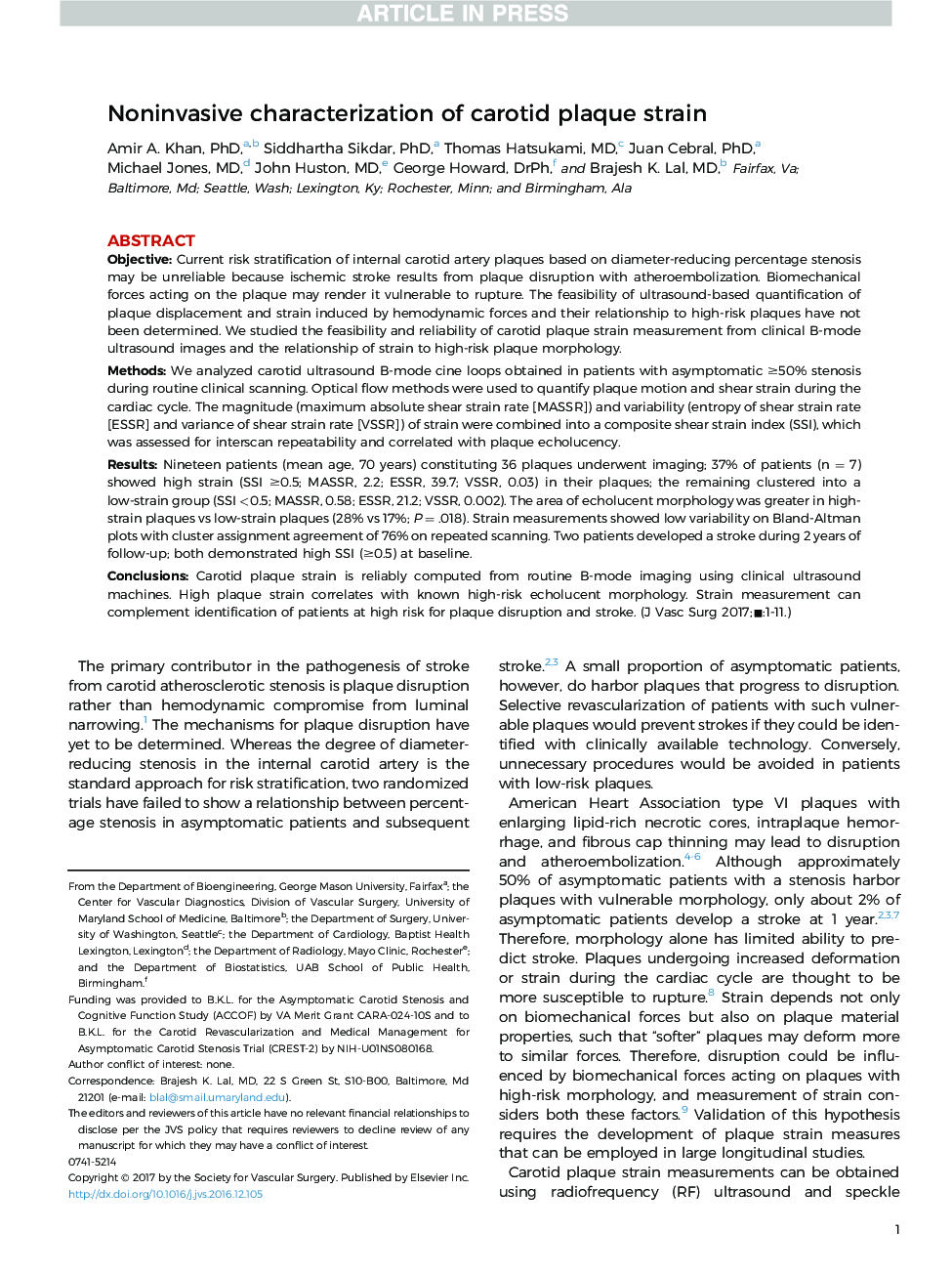 Noninvasive characterization of carotid plaque strain