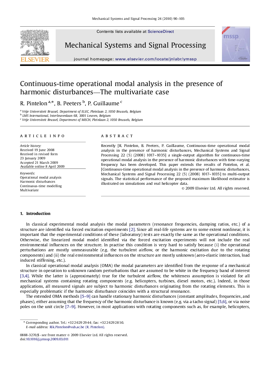 Continuous-time operational modal analysis in the presence of harmonic disturbances—The multivariate case