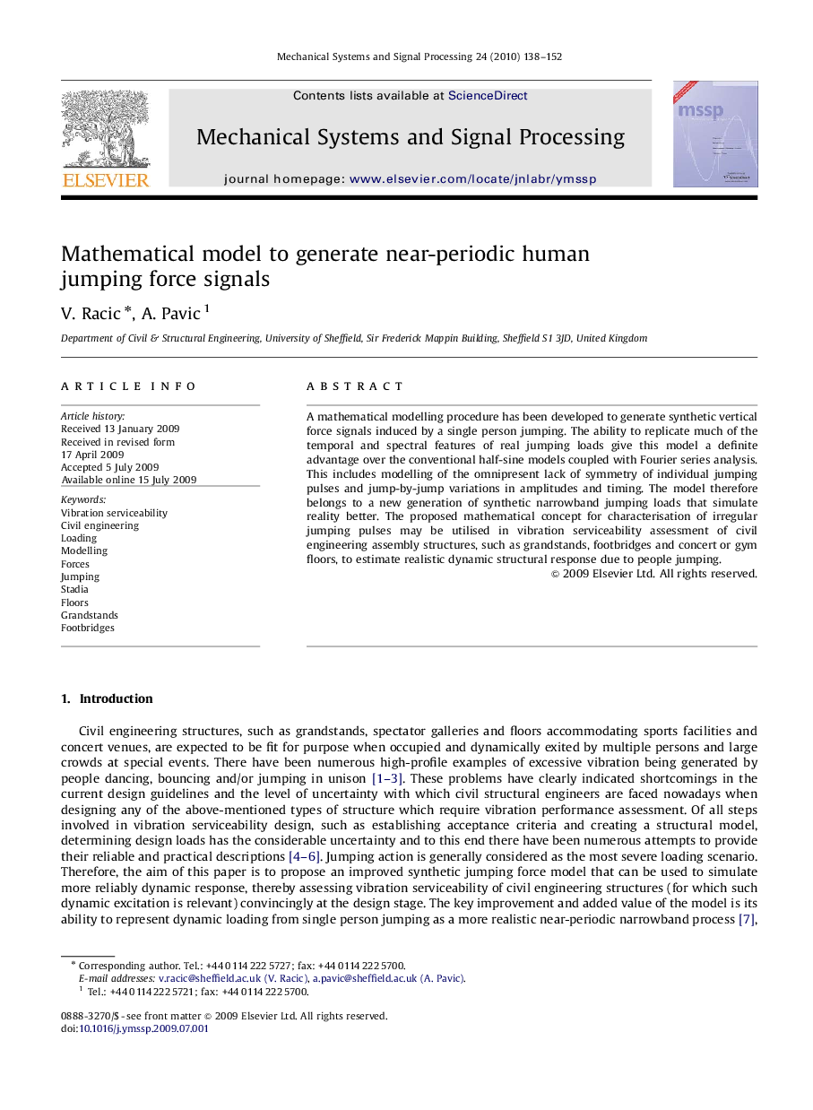 Mathematical model to generate near-periodic human jumping force signals