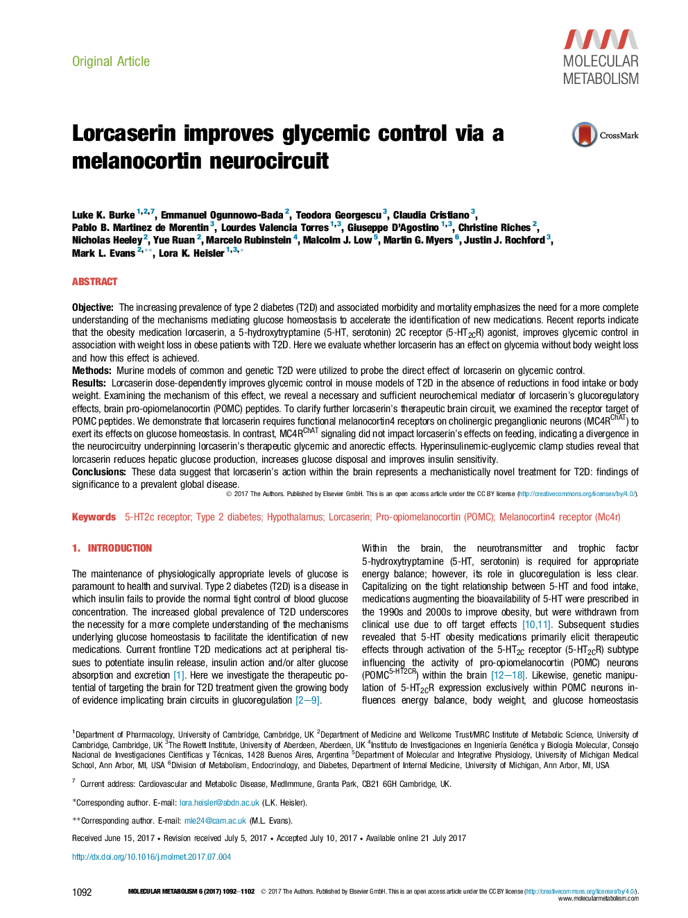 Lorcaserin improves glycemic control via a melanocortin neurocircuit