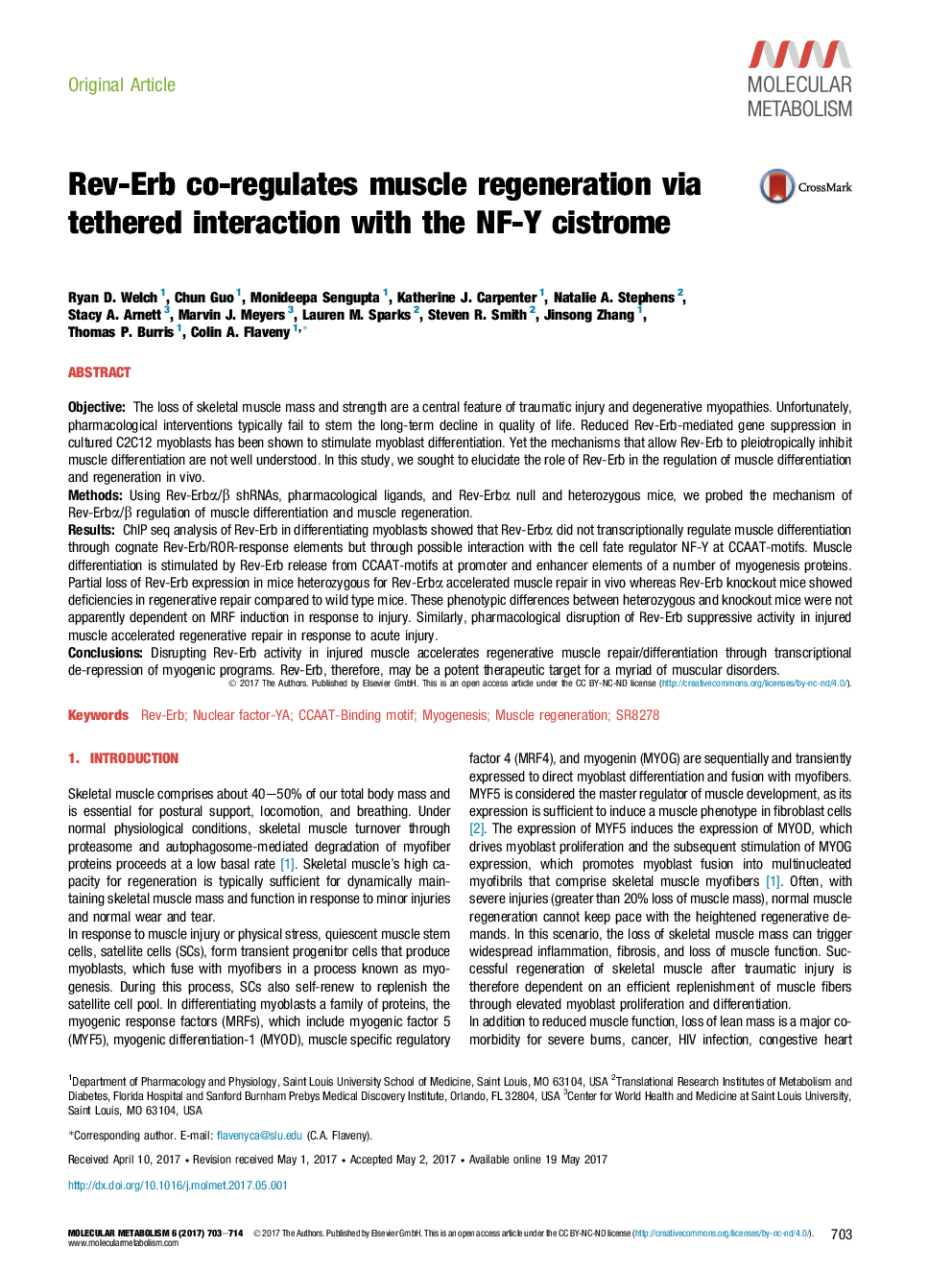 Original ArticleRev-Erb co-regulates muscle regeneration via tethered interaction with the NF-Y cistrome