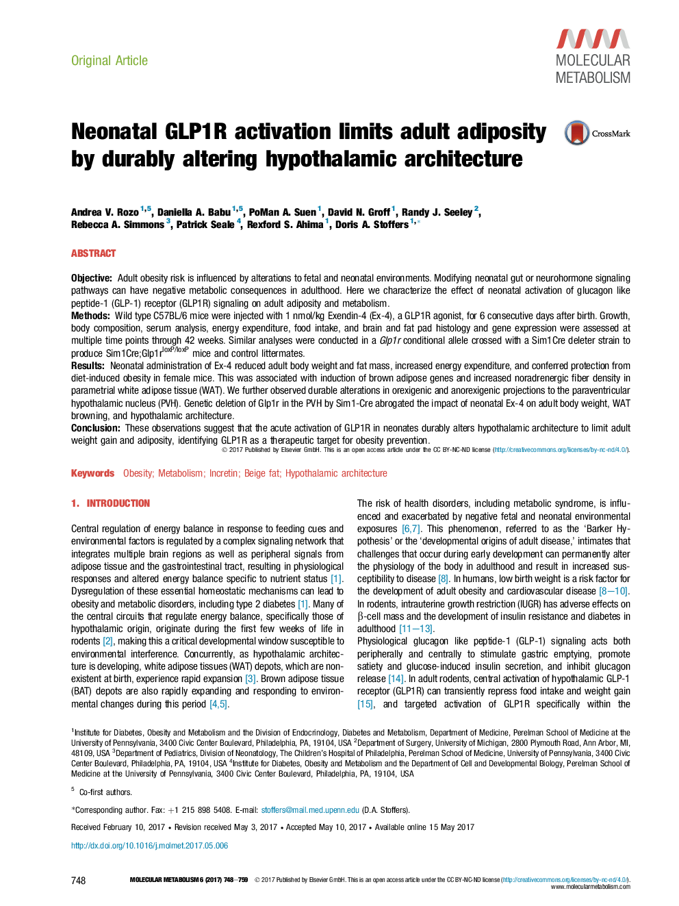 Neonatal GLP1R activation limits adult adiposity by durably altering hypothalamic architecture