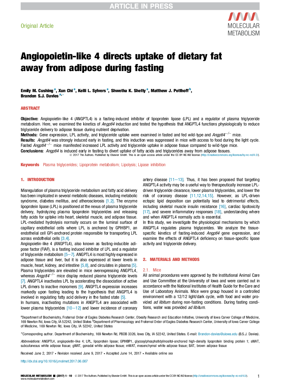 Angiopoietin-like 4 directs uptake of dietary fat away from adipose during fasting