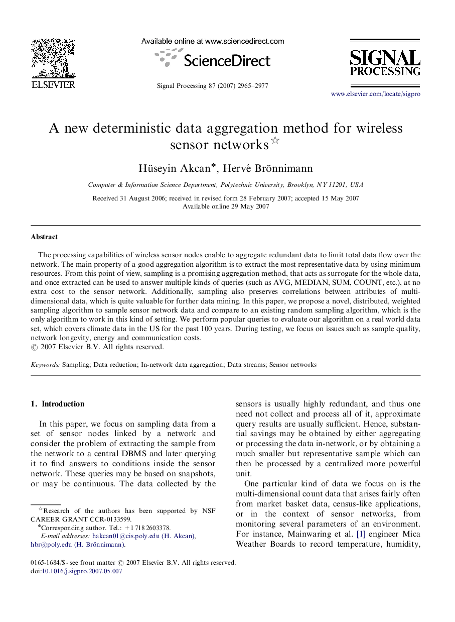 A new deterministic data aggregation method for wireless sensor networks 