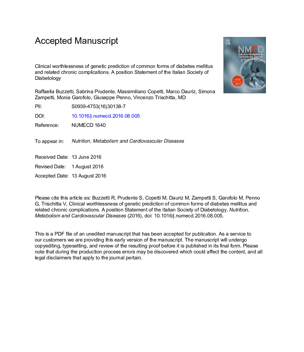 Clinical worthlessness of genetic prediction of common forms of diabetes mellitus and related chronic complications