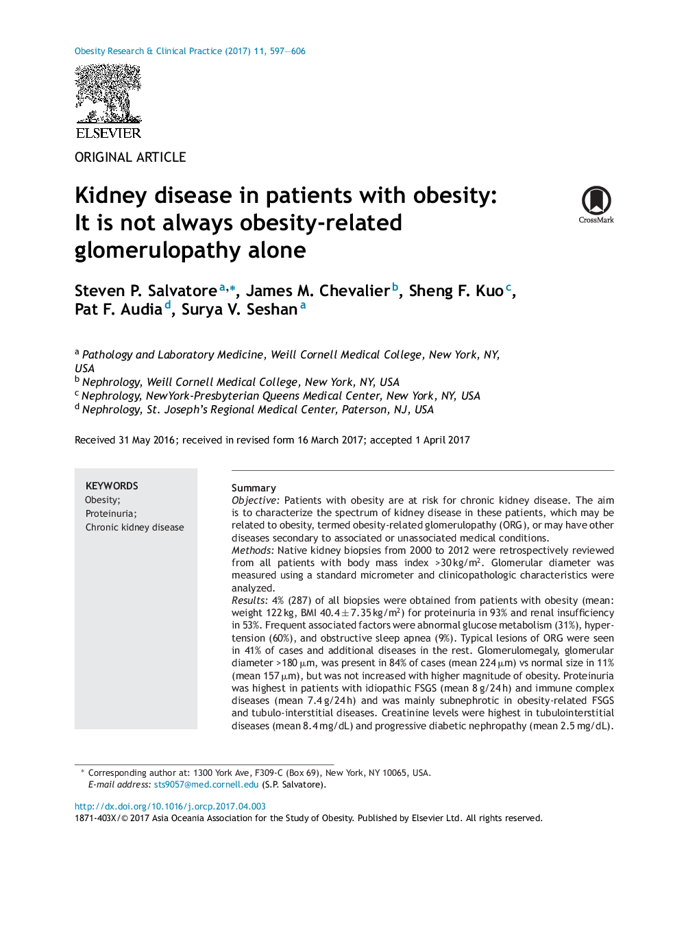 Original ArticleKidney disease in patients with obesity: It is not always obesity-related glomerulopathy alone