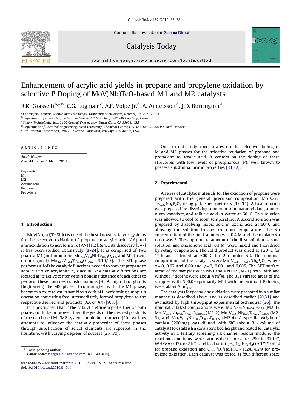 Enhancement of acrylic acid yields in propane and propylene oxidation by selective P Doping of MoV(Nb)TeO-based M1 and M2 catalysts