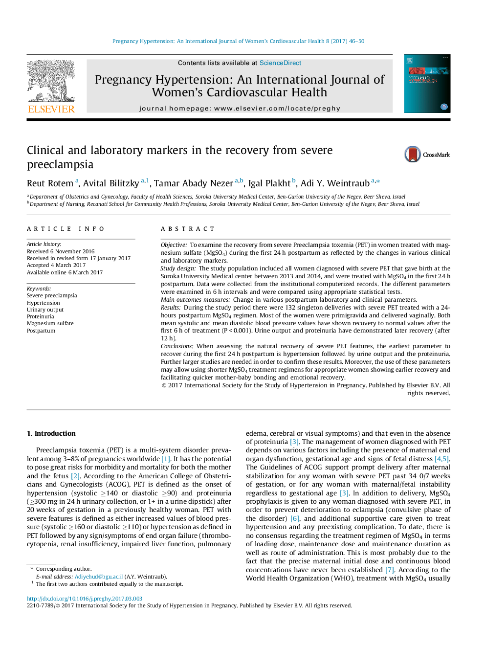 Clinical and laboratory markers in the recovery from severe preeclampsia