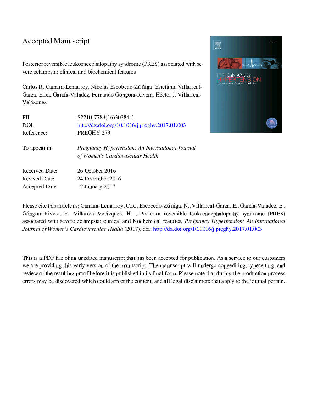 Posterior reversible leukoencephalopathy syndrome (PRES) associated with severe eclampsia: Clinical and biochemical features