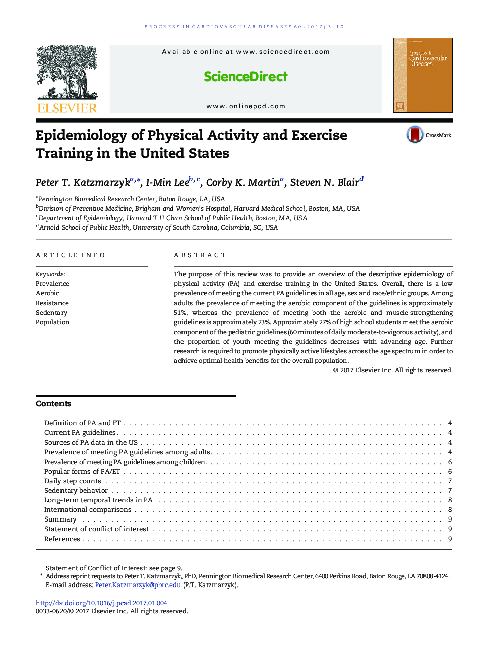 Epidemiology of Physical Activity and Exercise Training in the United States