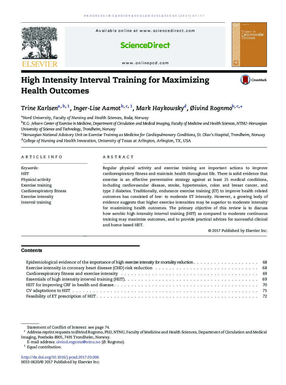 High Intensity Interval Training for Maximizing Health Outcomes