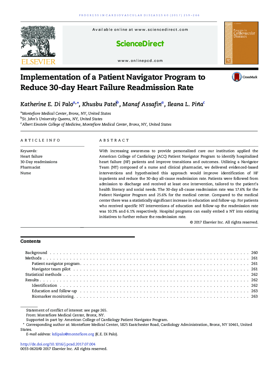 Implementation of a Patient Navigator Program to Reduce 30-day Heart Failure Readmission Rate