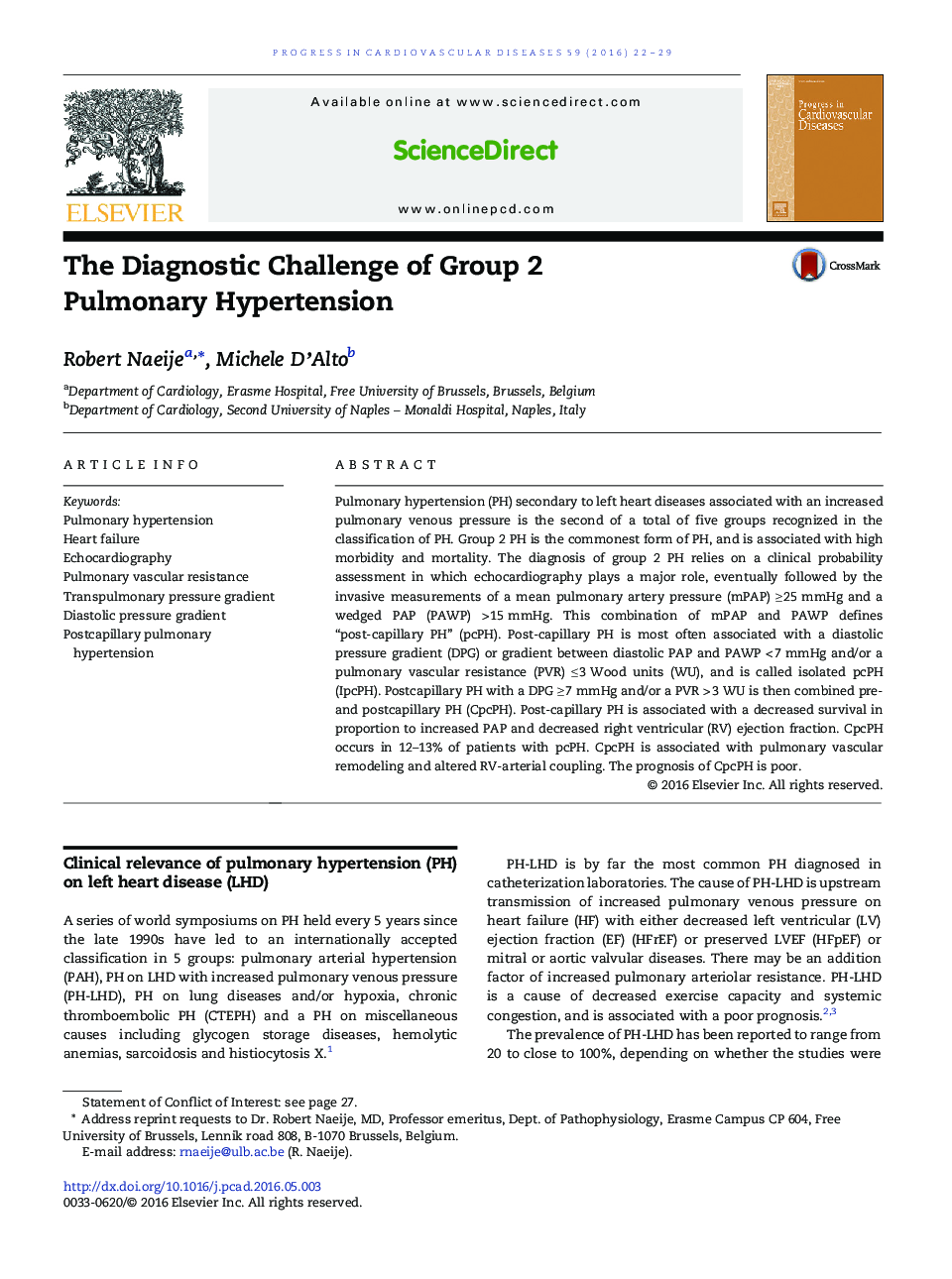 The Diagnostic Challenge of Group 2 Pulmonary Hypertension