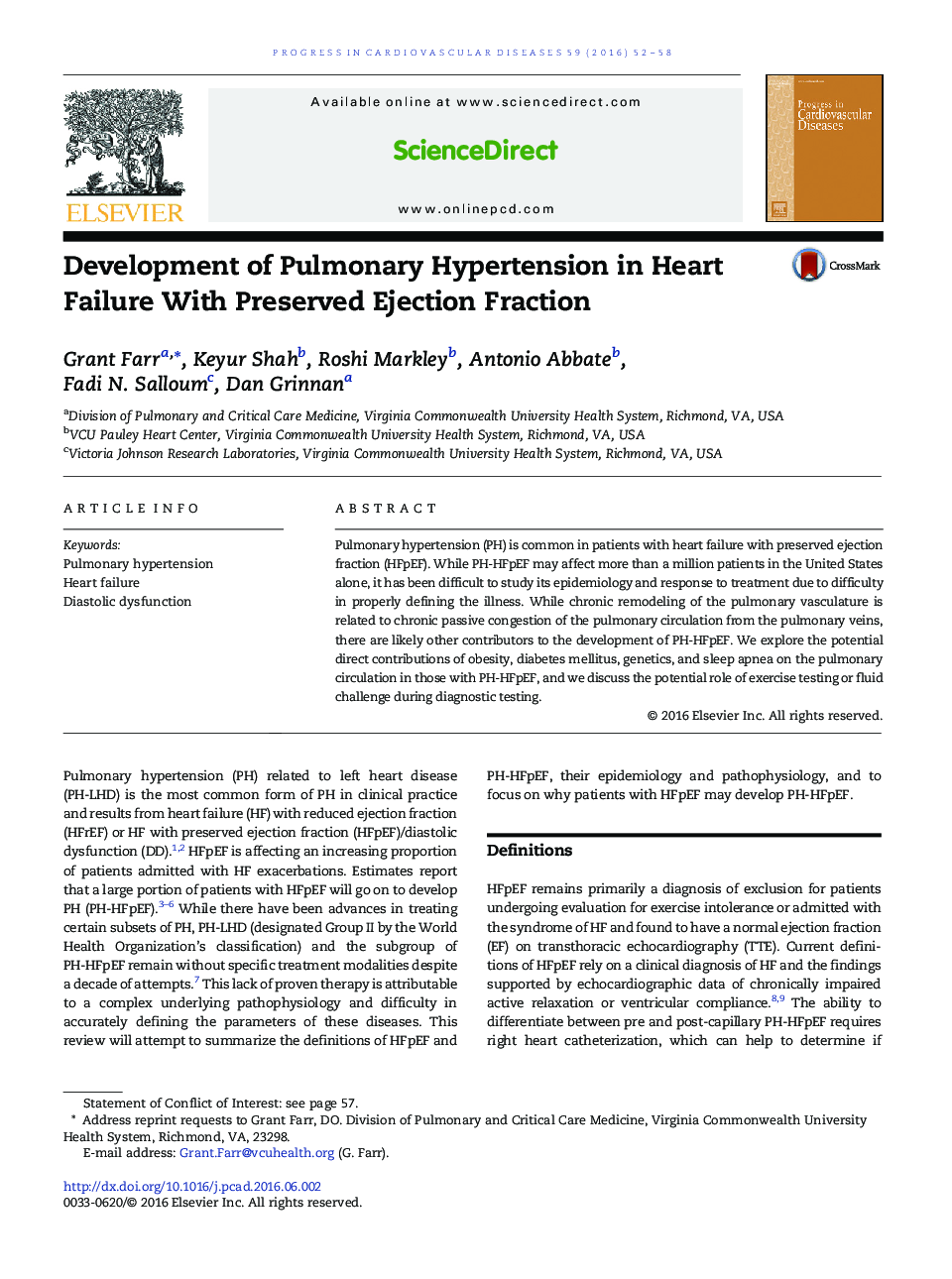 Development of Pulmonary Hypertension in Heart Failure With Preserved Ejection Fraction