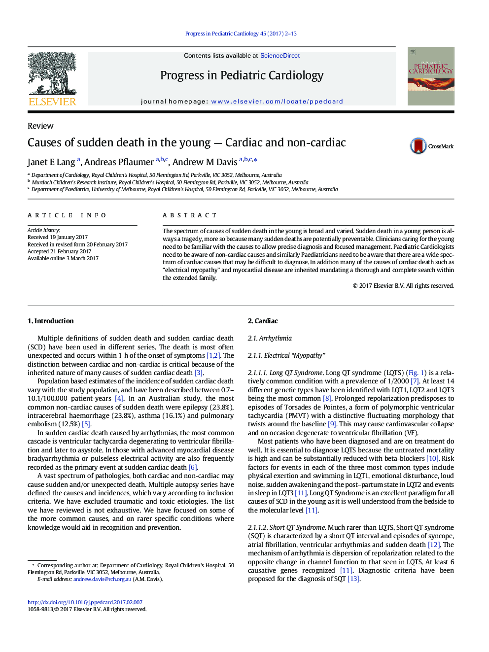 ReviewCauses of sudden death in the young - Cardiac and non-cardiac