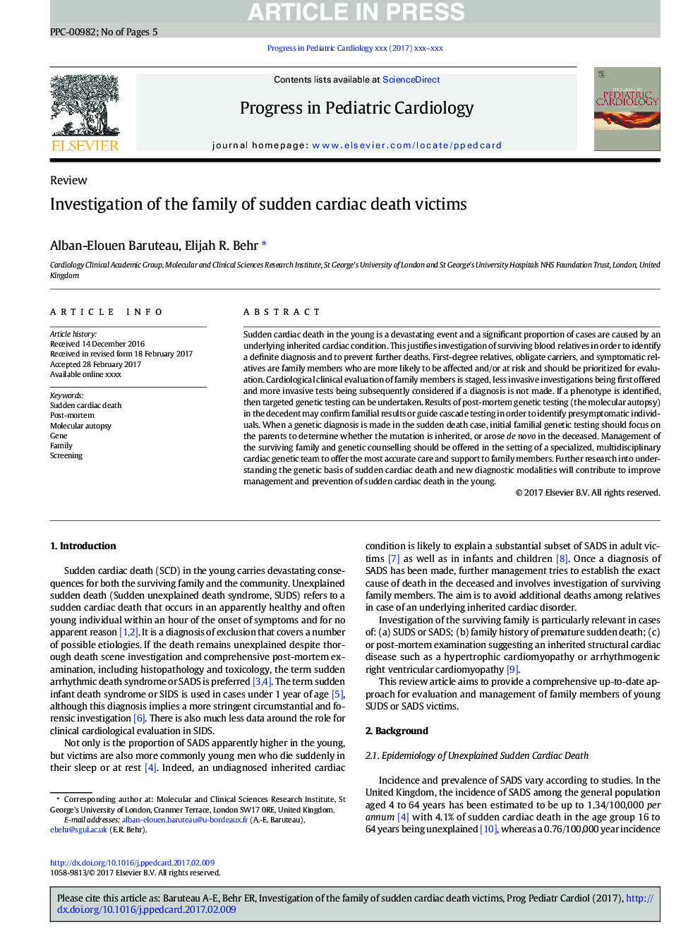 Investigation of the family of sudden cardiac death victims