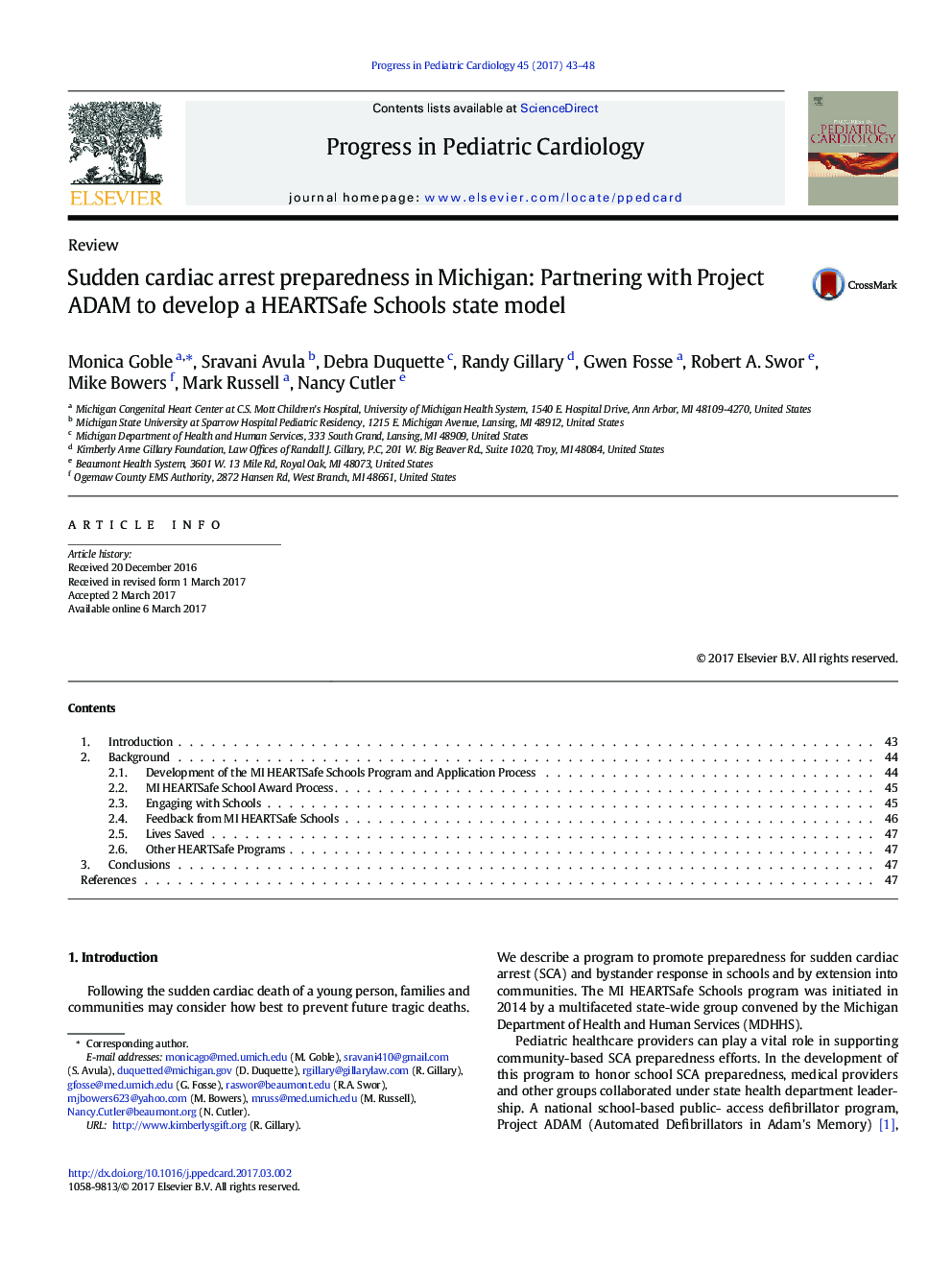 ReviewSudden cardiac arrest preparedness in Michigan: Partnering with Project ADAM to develop a HEARTSafe Schools state model