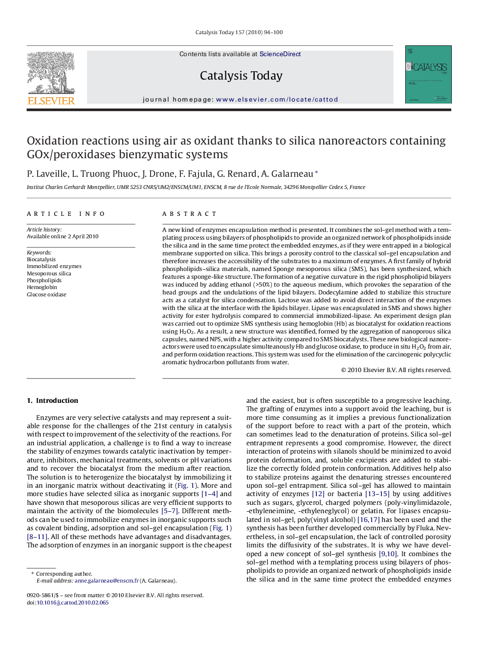 Oxidation reactions using air as oxidant thanks to silica nanoreactors containing GOx/peroxidases bienzymatic systems