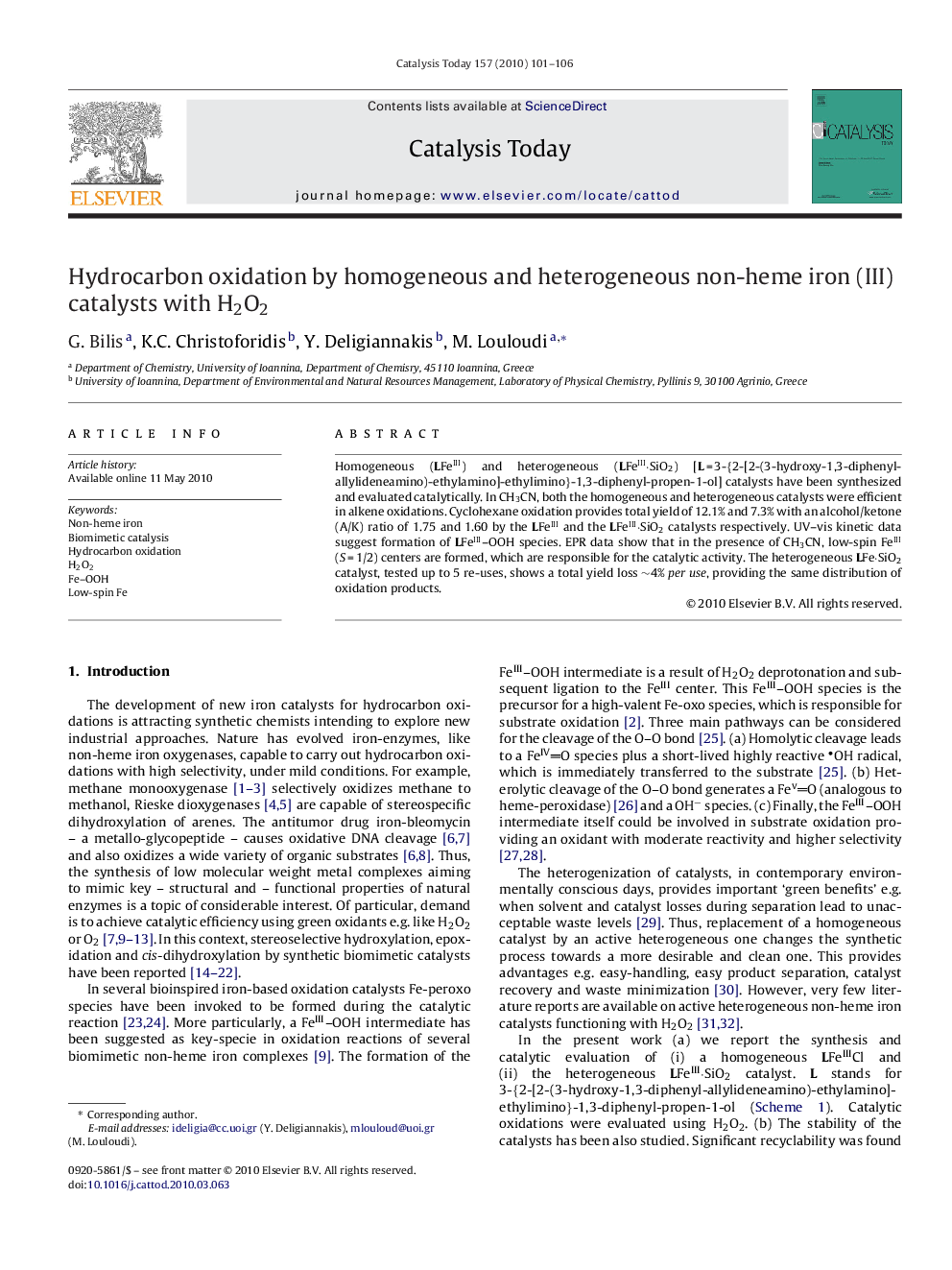 Hydrocarbon oxidation by homogeneous and heterogeneous non-heme iron (III) catalysts with H2O2