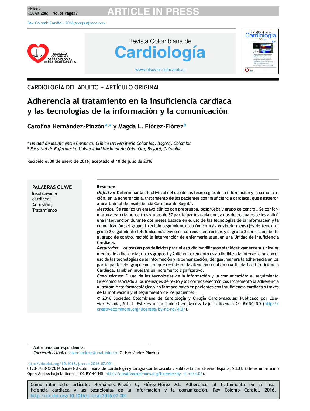Adherencia al tratamiento en la insuficiencia cardiaca y las tecnologÃ­as de la información y la comunicación