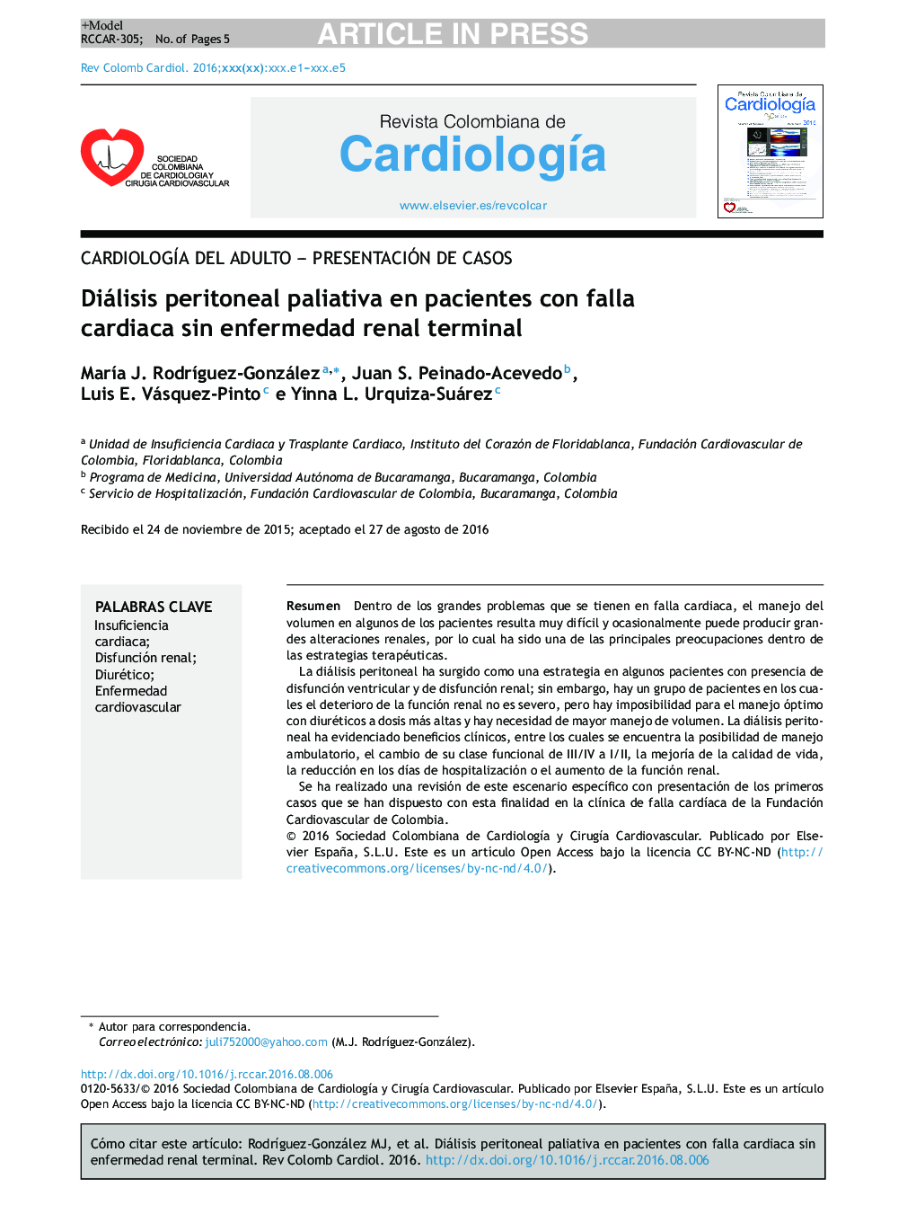 Diálisis peritoneal paliativa en pacientes con falla cardiaca sin enfermedad renal terminal