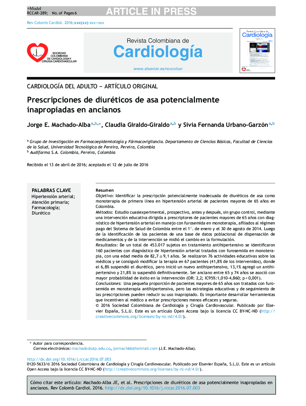 Prescripciones de diuréticos de asa potencialmente inapropiadas en ancianos