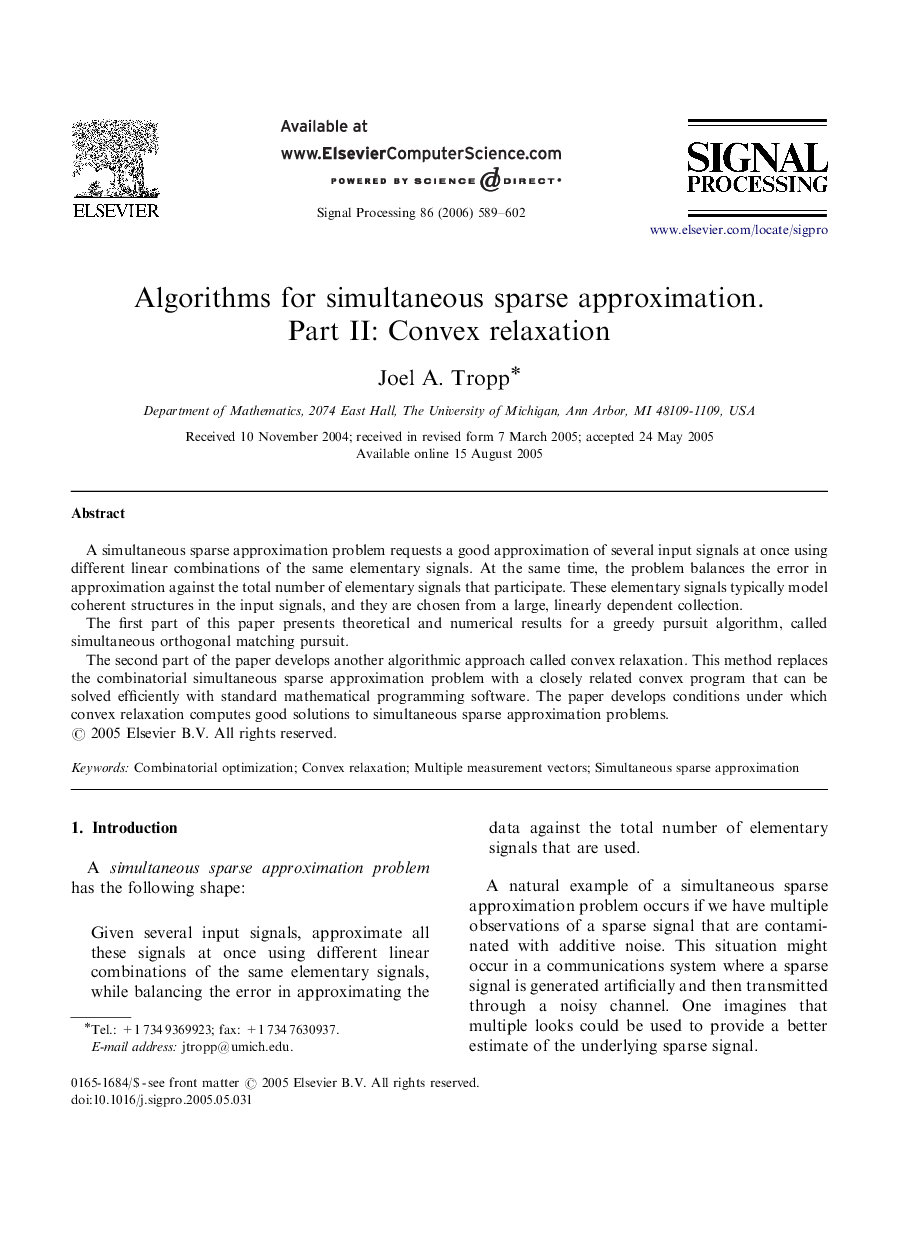 Algorithms for simultaneous sparse approximation. Part II: Convex relaxation