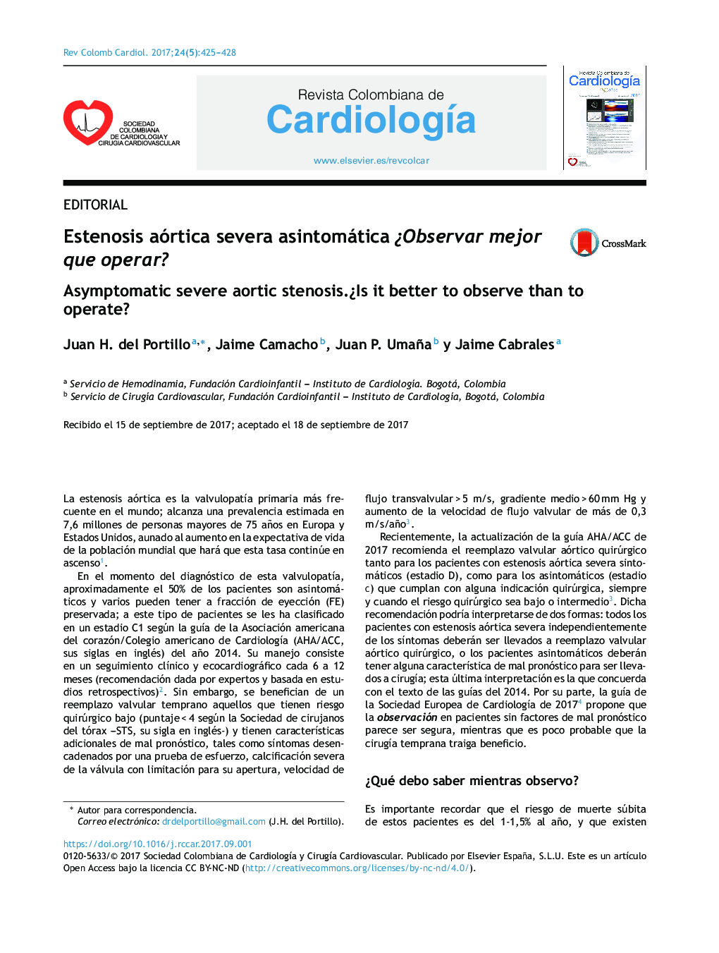 Estenosis aórtica severa asintomática Â¿Observar mejor que operar?