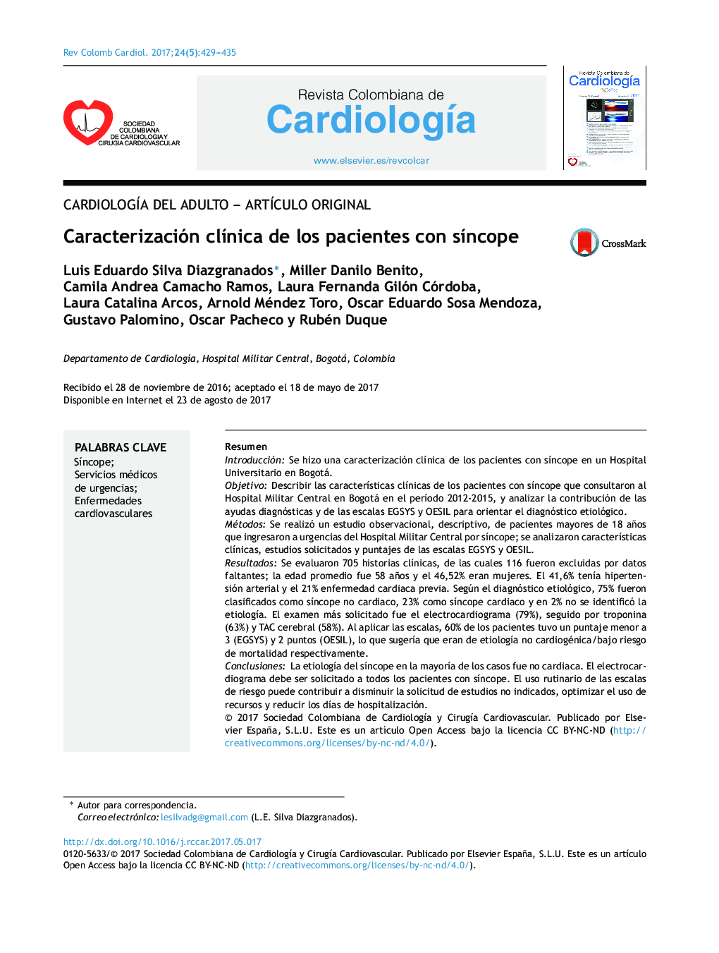 CardiologÃ­a del adulto - ArtÃ­culo originalCaracterización clÃ­nica de los pacientes con sÃ­ncopeClinical profile of patients with syncope