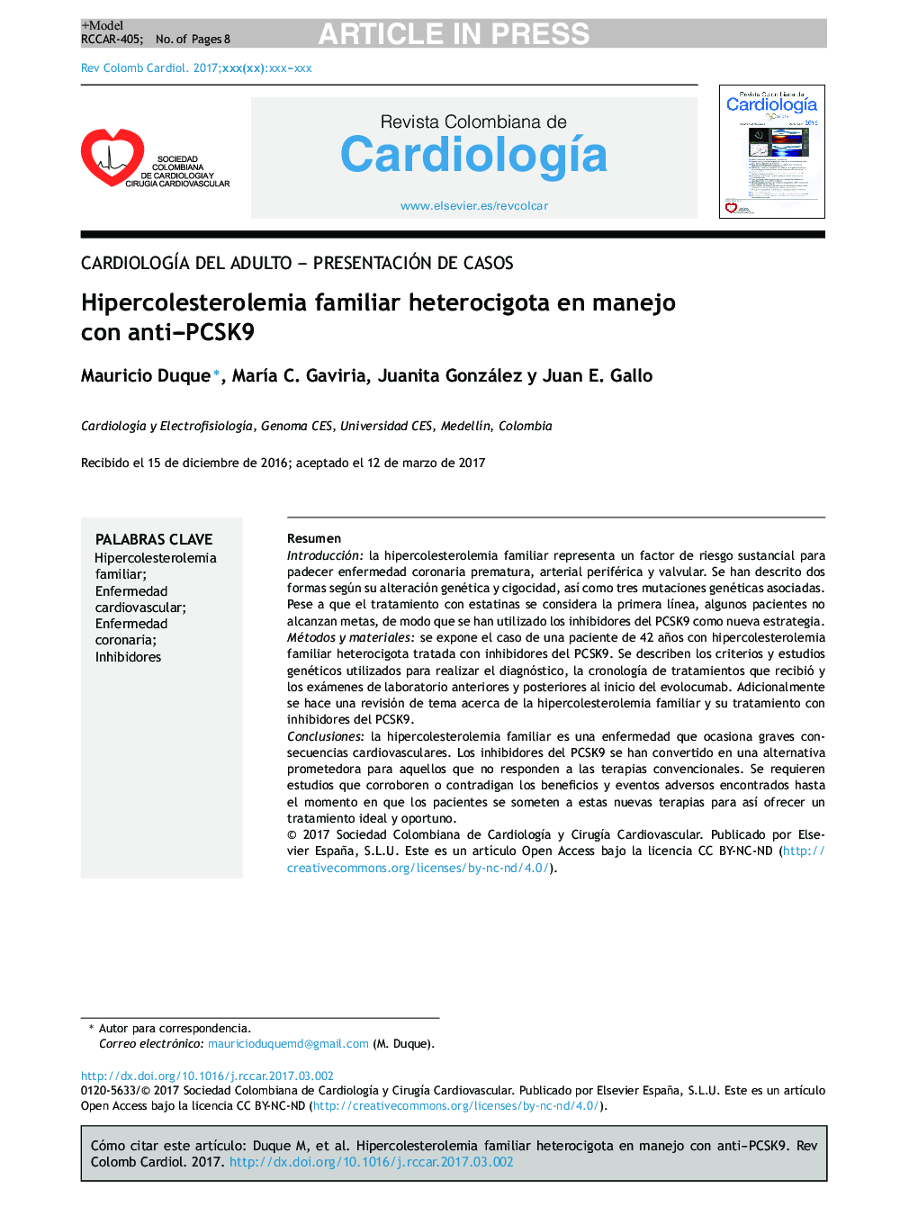 Hipercolesterolemia familiar heterocigota en manejo con anti-PCSK9