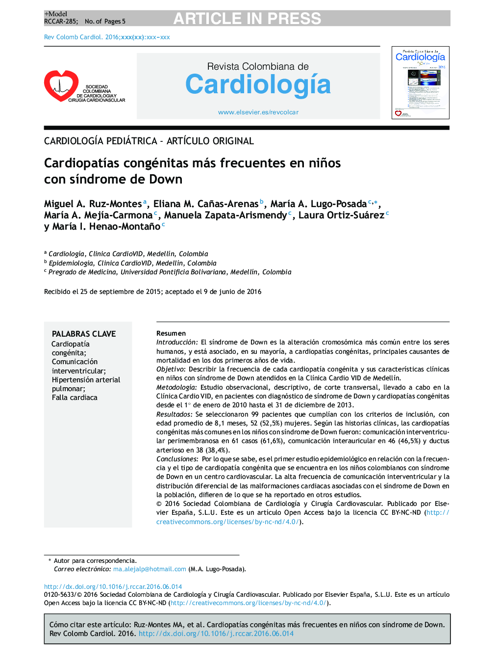 CardiopatÃ­as congénitas más frecuentes en niños con sÃ­ndrome de Down