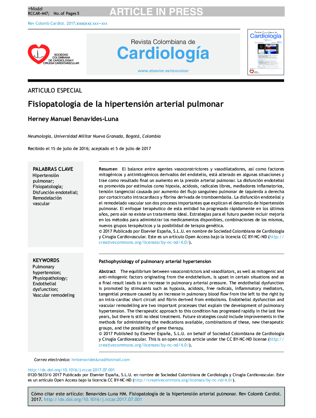 FisiopatologÃ­a de la hipertensión arterial pulmonar