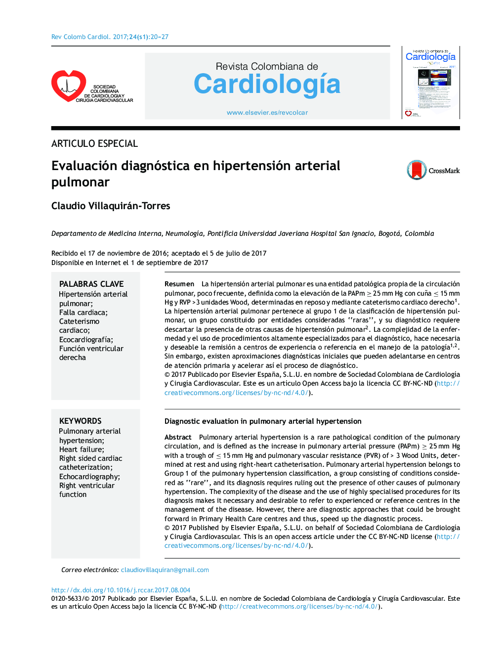 Articulo EspecialEvaluación diagnóstica en hipertensión arterial pulmonarDiagnostic evaluation in pulmonary arterial hypertension