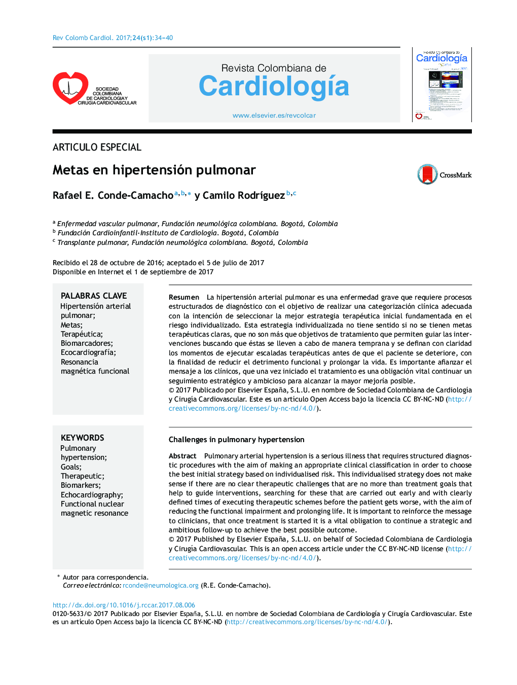 Articulo EspecialMetas en hipertensión pulmonarChallenges in pulmonary hypertension