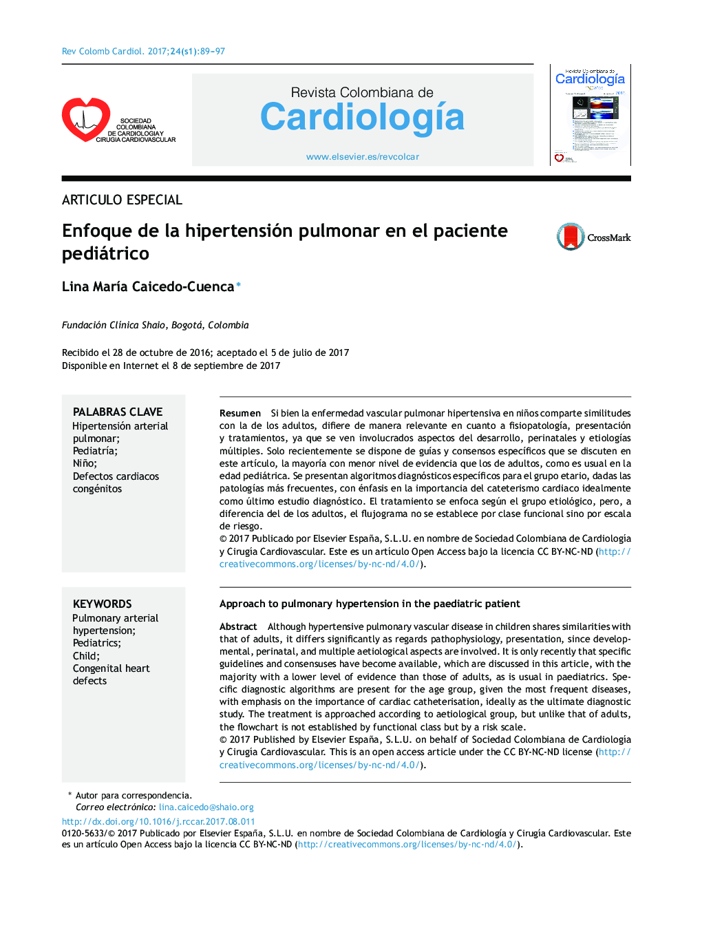 Articulo EspecialEnfoque de la hipertensión pulmonar en el paciente pediátricoApproach to pulmonary hypertension in the paediatric patient