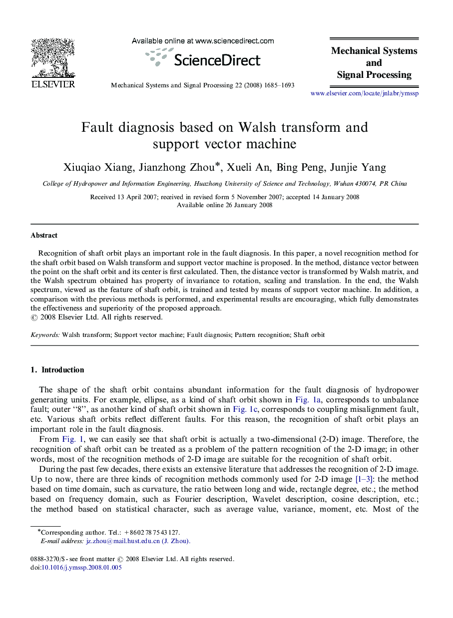 Fault diagnosis based on Walsh transform and support vector machine