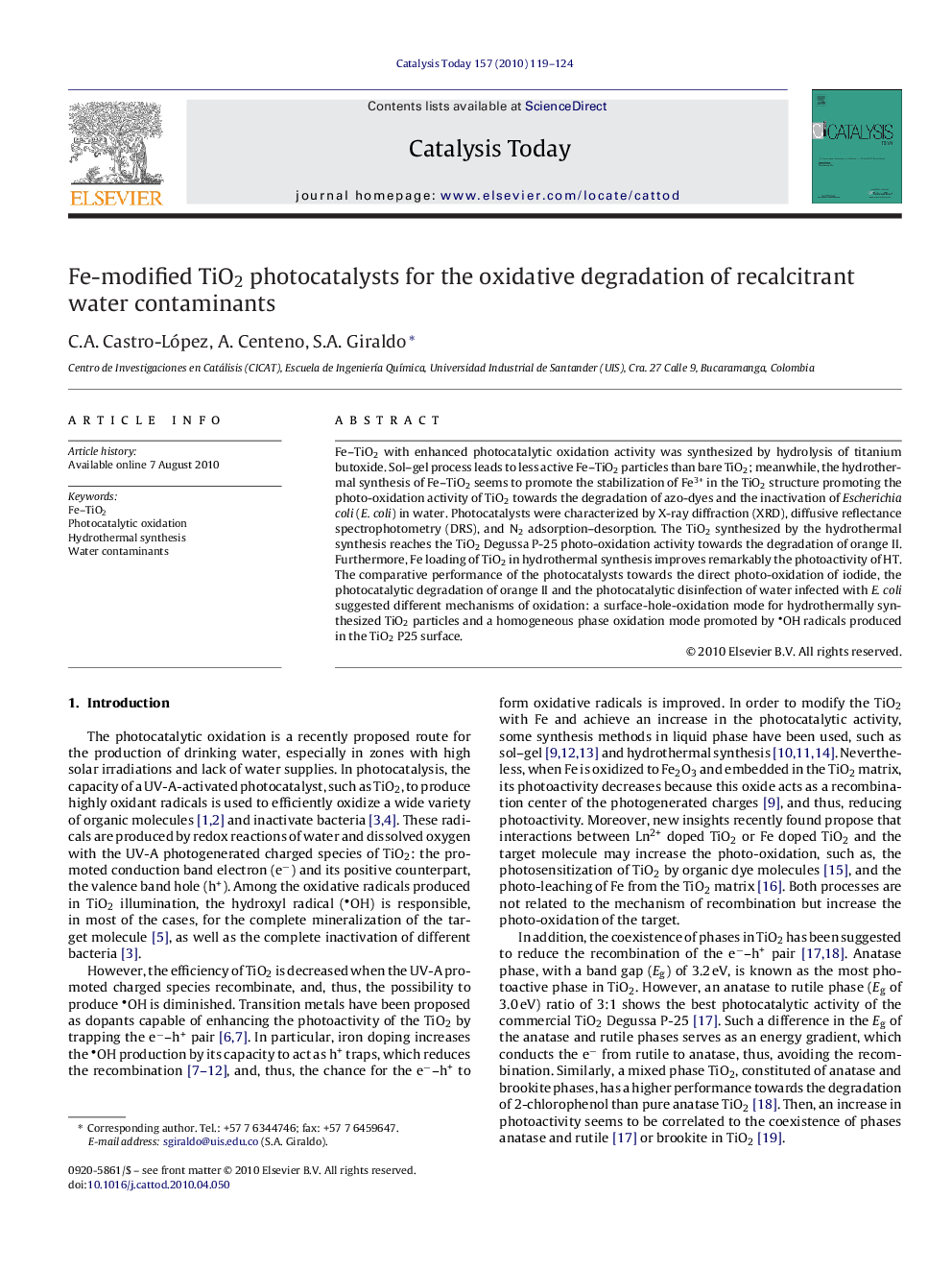 Fe-modified TiO2 photocatalysts for the oxidative degradation of recalcitrant water contaminants