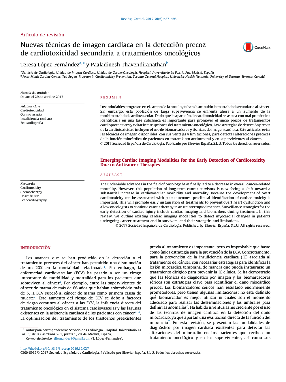 Nuevas técnicas de imagen cardiaca en la detección precoz de cardiotoxicidad secundaria a tratamientos oncológicos