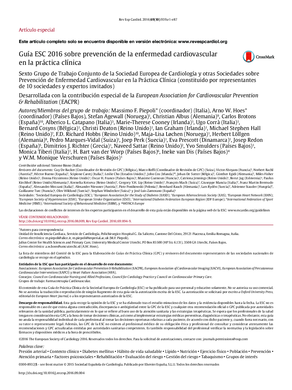 عکس صفحه اول مقاله: GuÃa ESC 2016 sobre prevención de la enfermedad cardiovascular en la práctica clÃnica GuÃa ESC 2016 sobre prevención de la enfermedad cardiovascular en la práctica clÃnica