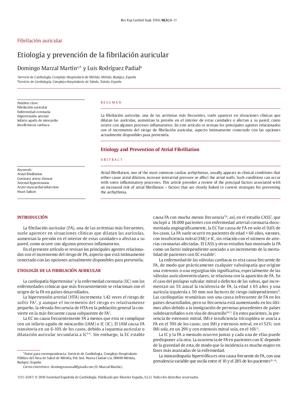 EtiologÃ­a y prevención de la fibrilación auricular