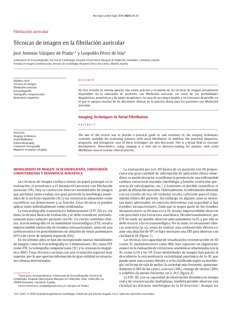 Técnicas de imagen en la fibrilación auricular