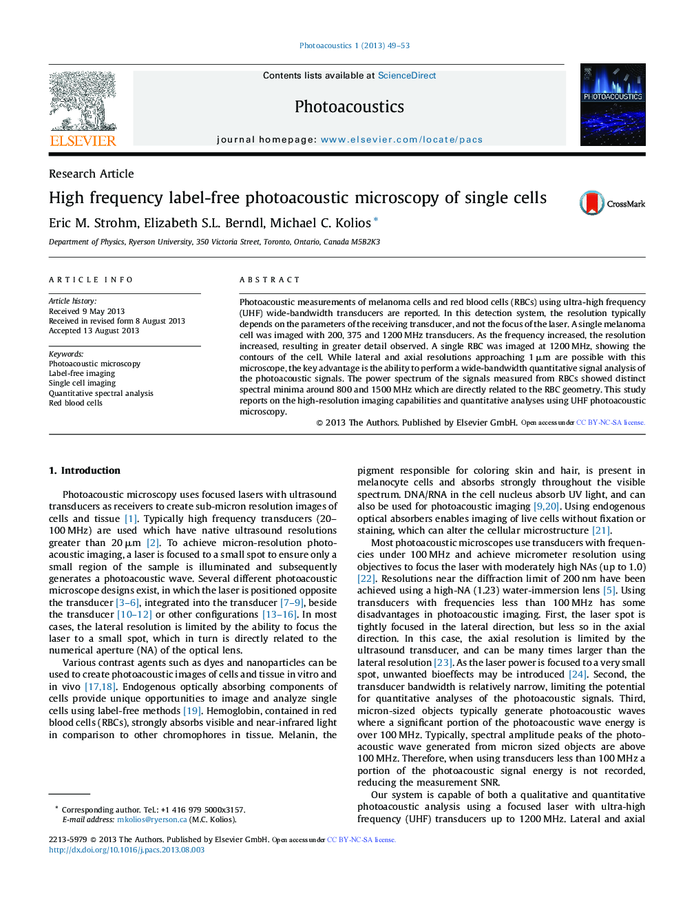 High frequency label-free photoacoustic microscopy of single cells 