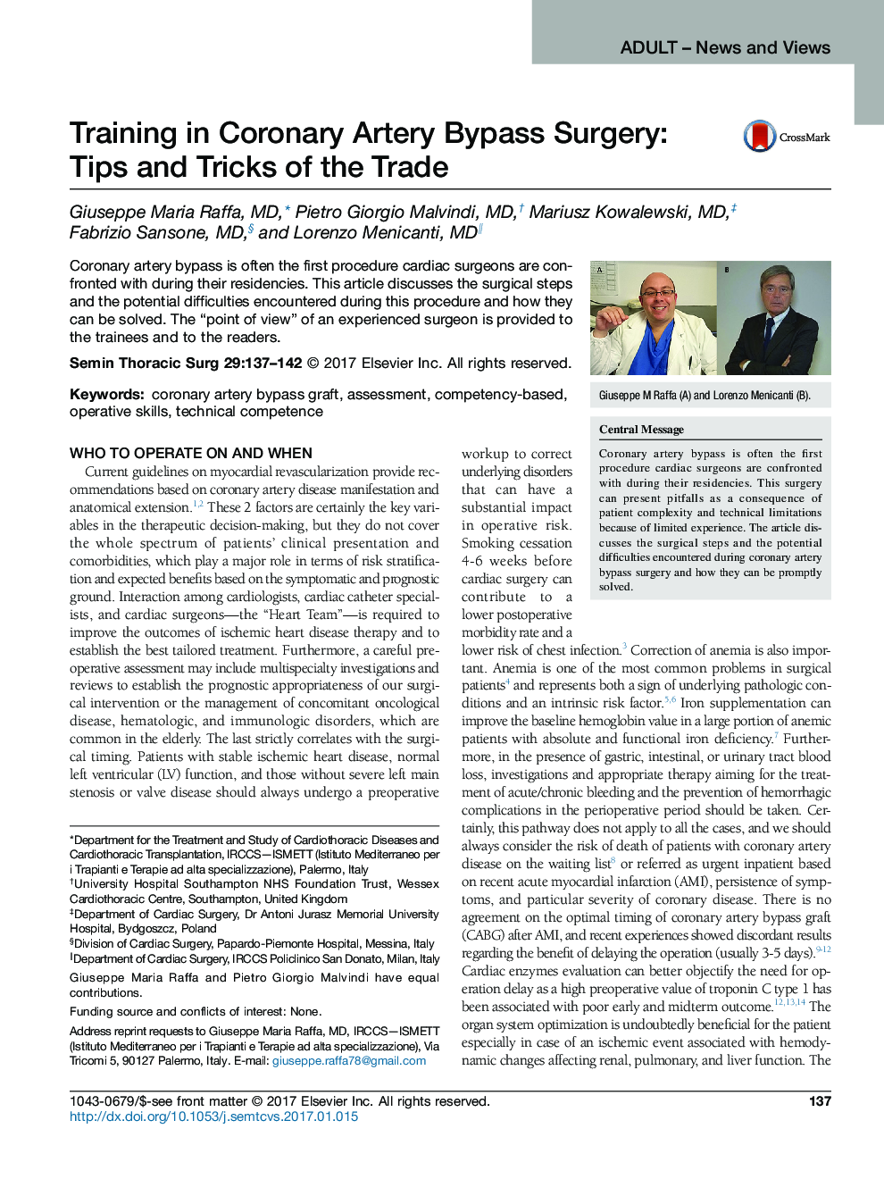 Adult - News and ViewsTraining in Coronary Artery Bypass Surgery: Tips and Tricks of the Trade