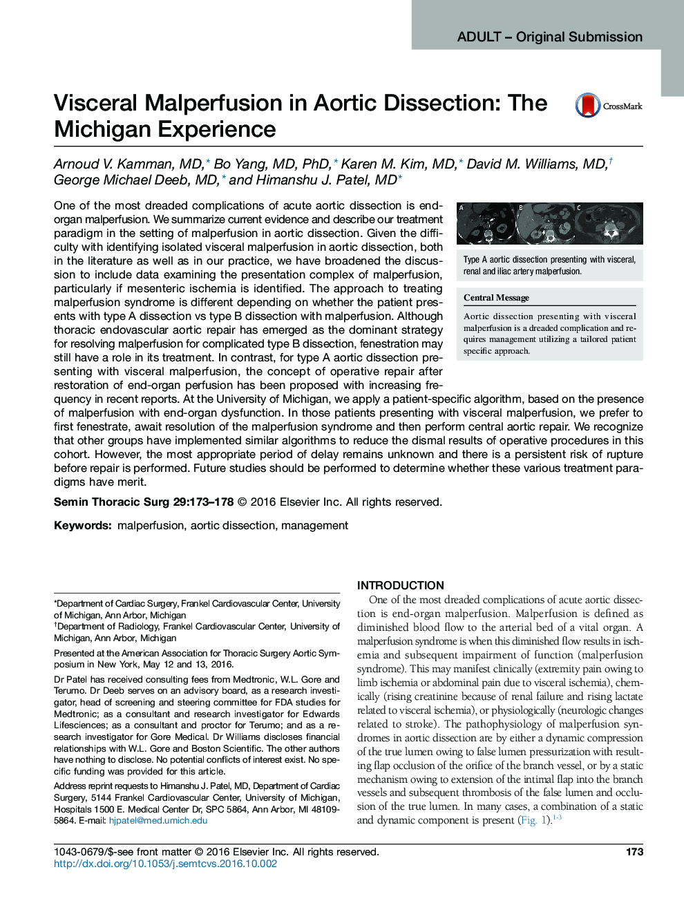 Adult - Original SubmissionVisceral Malperfusion in Aortic Dissection: The Michigan Experience