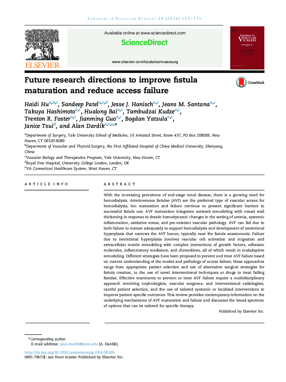 Future research directions to improve fistula maturation and reduce access failure